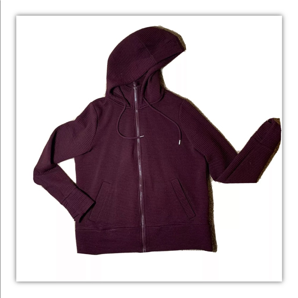 ACTIVE LIFE Women's Ribbed Full Zip Hoodie Cotton Blend Burgundy - Large - EUC